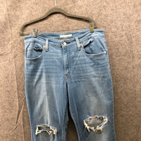 Levi's 726 High Rise Flare Jean Womens 32 Blue Light Wash Ripped Knee Distressed - Picture 3 of 14